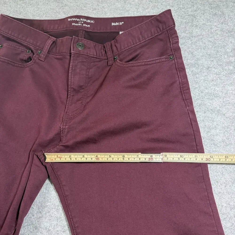 Banana Republic Travel Jeans Mens 34x34 Wine Burgundy Slim Stretch Denim Pants